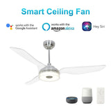 Icebreaker 56 in. (3 - Blade) Indoor/Outdoor Best Smart Ceiling Fan w/ Dimmable LED Light(Set of 2), Silver Finish Works w/ Alexa/Google Home/Siri - LEDMyPlace