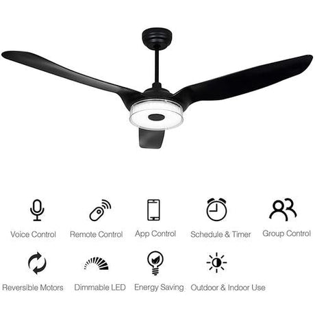Icebreaker 56 in. Best Ceiling Fan with Lights and Remote Control(Set of 2), Black Finish, Works w/ Alexa/Google Home/Siri (3 - Blade) - LEDMyPlace
