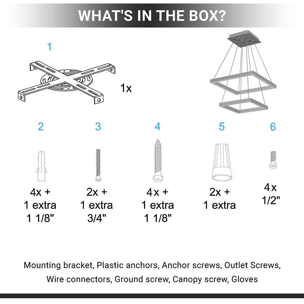 LED Pendant Light Fixture, Square, Double Ring, Dimmable, 3000K (Warm White) (P3111-53F)