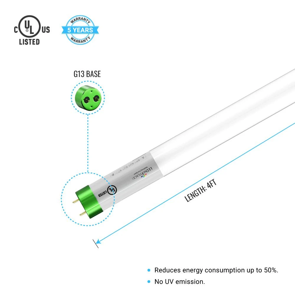 T8 4ft LED Tube/Bulb - Glass 18W 1710 Lumens 6500K Frosted, Single Ended Power - Ballast Bypass