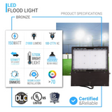 LED Flood Light 150W - Yoke/Knuckle Mount - Bronze Finish - 17719 Lumens - 5700K - UL Listed Floodlight