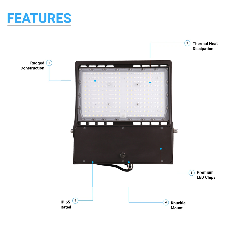 LED Flood Light 100W - 300W Equivalent - Bronze Finish - 14000 Lumens - 5700K DLC Approved Security Lights