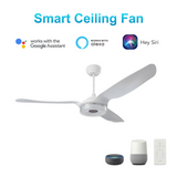 Icebreaker White/White 3 Blade Smart Ceiling Fan with Dimmable LED Light Kit Works with Remote Control, Wi-Fi apps and Voice control via Google Assistant/Alexa/Siri