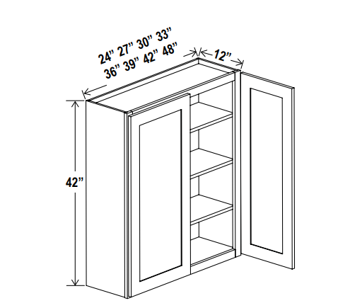 Kitchen Wall Cabinet - 42"W x 42"H x 12"D - Grey Shaker Cabinet - RTA