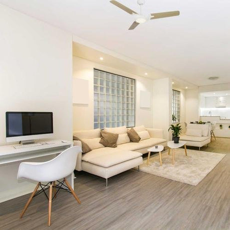 Innovator 52" Modern Wood Pattern Best Smart Ceiling Fan in White w/ LED Light & Remote (3 - Blade) Works w/ Alexa/Google Home/Siri - LEDMyPlace