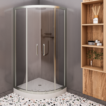 Ivanees 36 In. x 76 In Framed Corner Sliding Shower Enclosure with Curved 8mm Clear Tempered Glass
