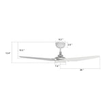 KAJ 52 inch 3 - Blade Smart Ceiling Fan with LED Light & Remote - LEDMyPlace