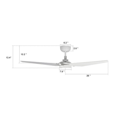 KAJ 52 inch 3 - Blade Smart Ceiling Fan with LED Light & Remote - LEDMyPlace