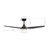 KAJ 52 inch 3 - Blade Smart Ceiling Fan with LED Light & Remote - LEDMyPlace