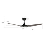 KAJ 52 inch 3 - Blade Smart Ceiling Fan with LED Light & Remote - LEDMyPlace