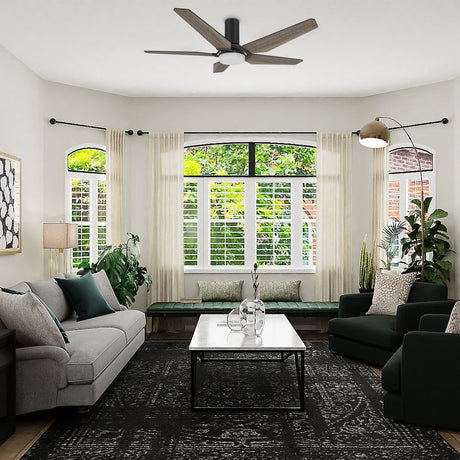 KAJ 52 inch 5 - Blade Flush Mount Smart Ceiling Fan with LED Light & Remote - LEDMyPlace
