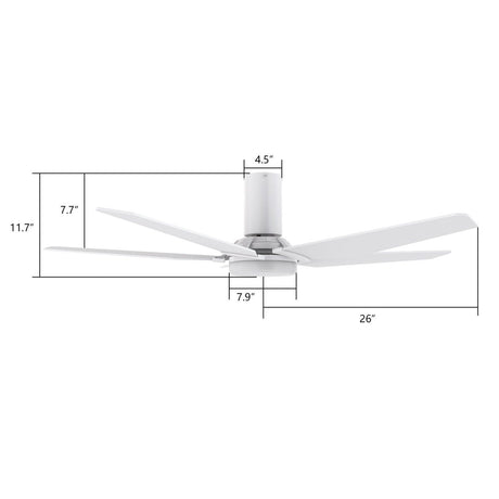 KAJ 52 inch 5 - Blade Flush Mount Smart Ceiling Fan with LED Light & Remote - LEDMyPlace