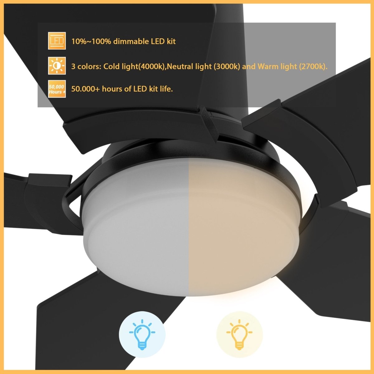 KAJ 52 inch 5 - Blade Flush Mount Smart Ceiling Fan with LED Light & Remote - LEDMyPlace