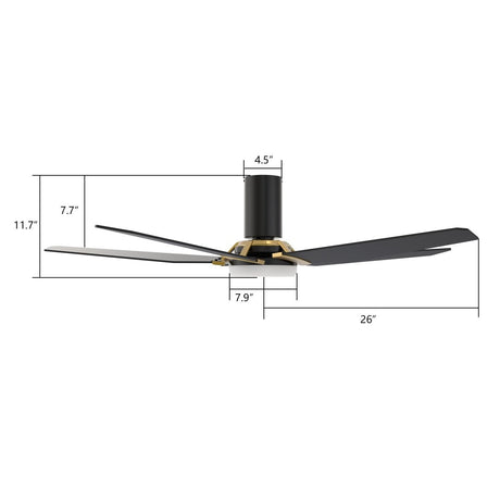 KAJ 52 inch 5 - Blade Flush Mount Smart Ceiling Fan with LED Light & Remote - LEDMyPlace