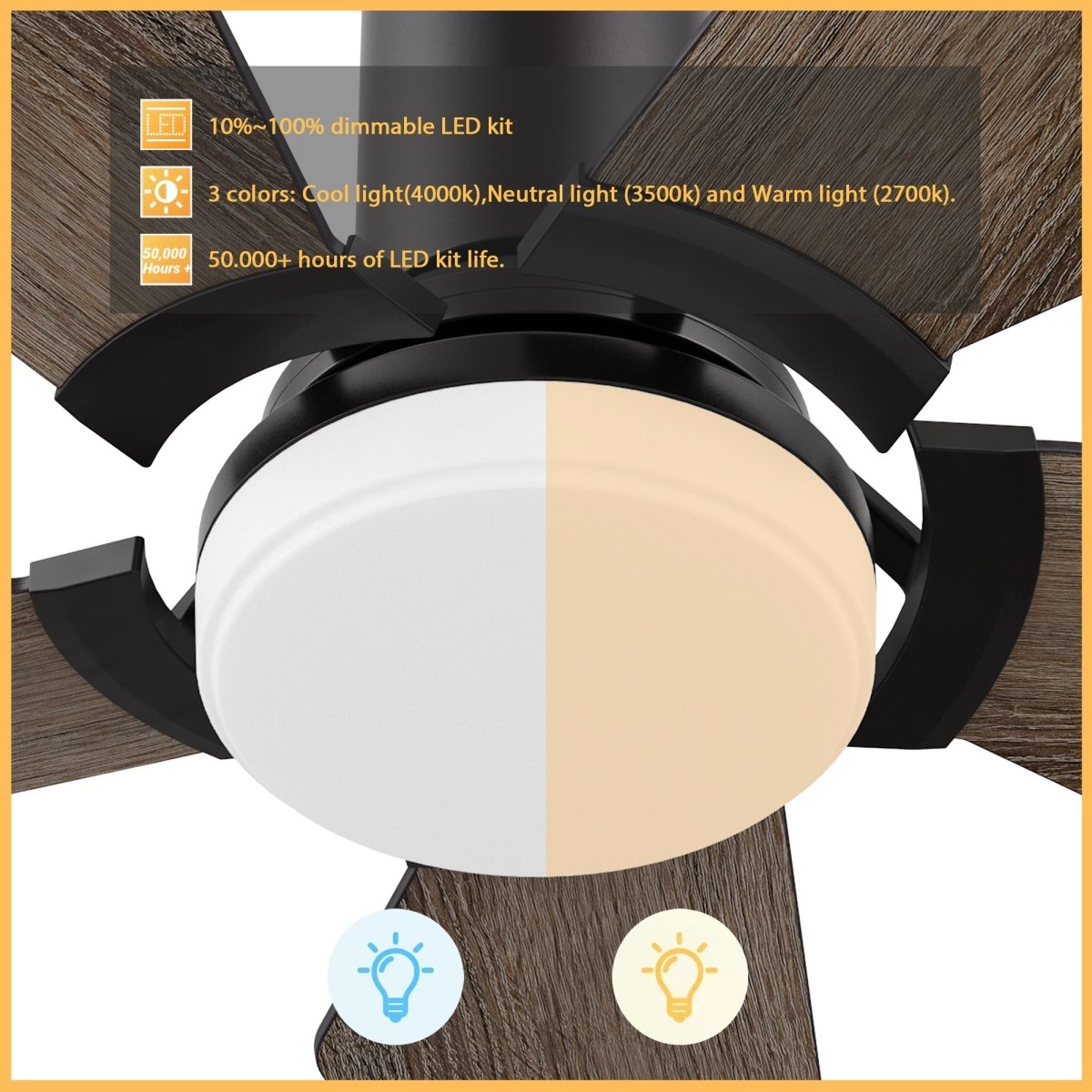 KAJ 52 inch 5 - Blade Flush Mount Smart Ceiling Fan with LED Light & Remote - LEDMyPlace