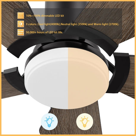 KAJ 52 inch 5 - Blade Flush Mount Smart Ceiling Fan with LED Light & Remote - LEDMyPlace