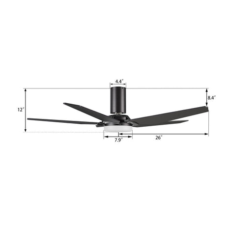 KAJ 52 inch 5 - Blade Flush Mount Smart Ceiling Fan with LED Light & Remote - LEDMyPlace
