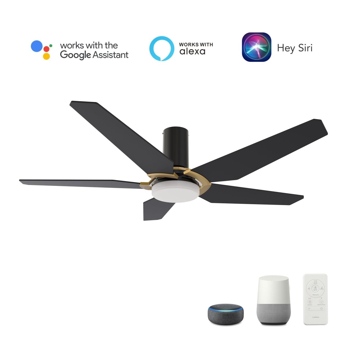 KAJ 52 inch 5 - Blade Flush Mount Smart Ceiling Fan with LED Light & Remote - LEDMyPlace