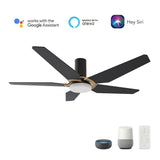 KAJ 52 inch 5 - Blade Flush Mount Smart Ceiling Fan with LED Light & Remote - LEDMyPlace