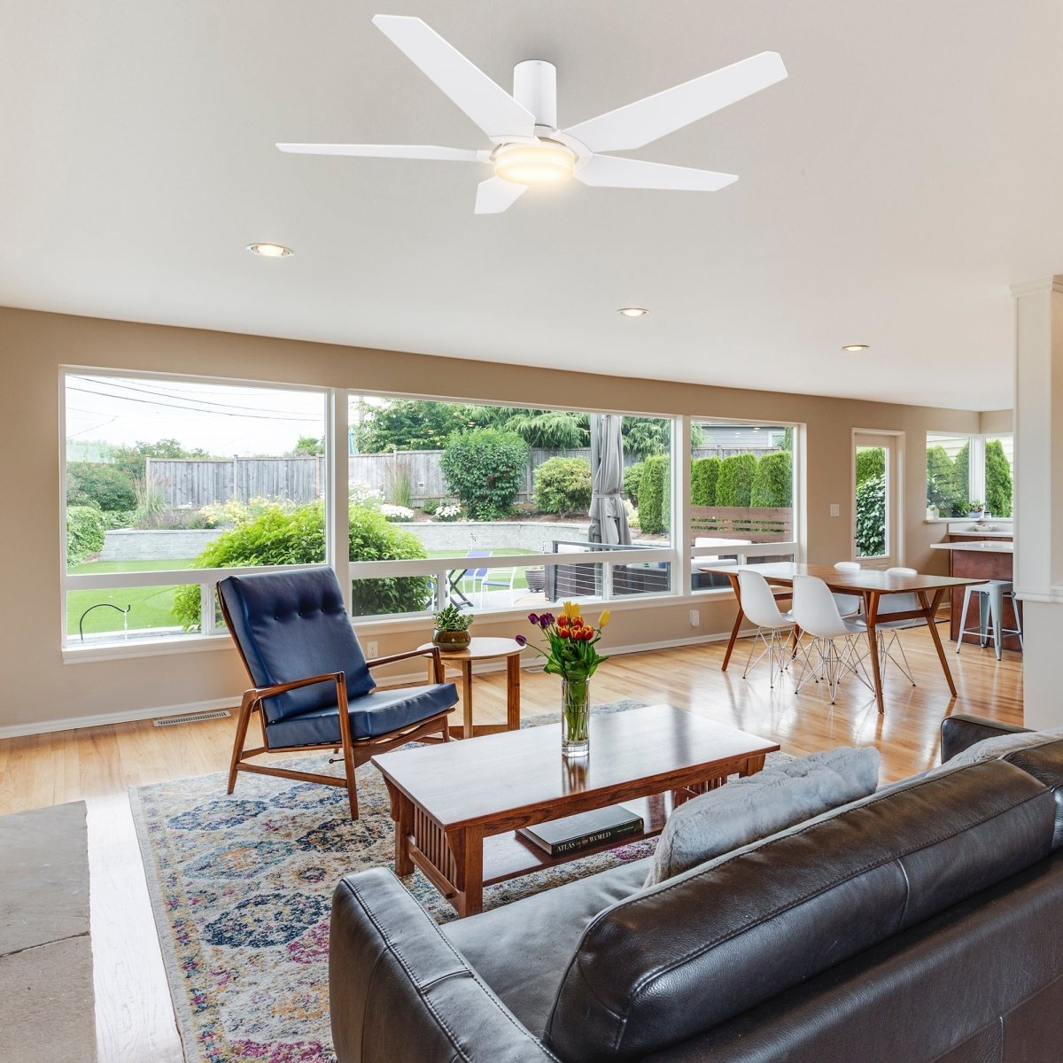 KAJ 52 inch 5 - Blade Flush Mount Smart Ceiling Fan with LED Light & Remote - LEDMyPlace