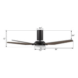 KAJ 52 inch 5 - Blade Flush Mount Smart Ceiling Fan with LED Light & Remote - LEDMyPlace