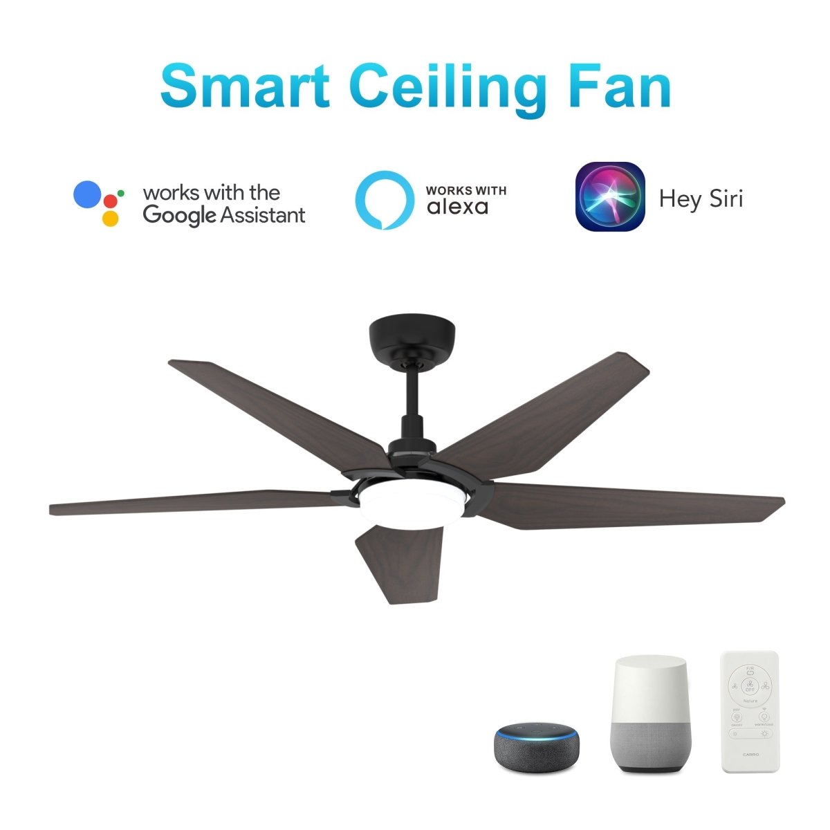 KAJ 52 inch 5 - Blade Smart Ceiling Fan with LED Light & Remote - LEDMyPlace