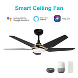 KAJ 52 inch 5 - Blade Smart Ceiling Fan with LED Light & Remote - LEDMyPlace