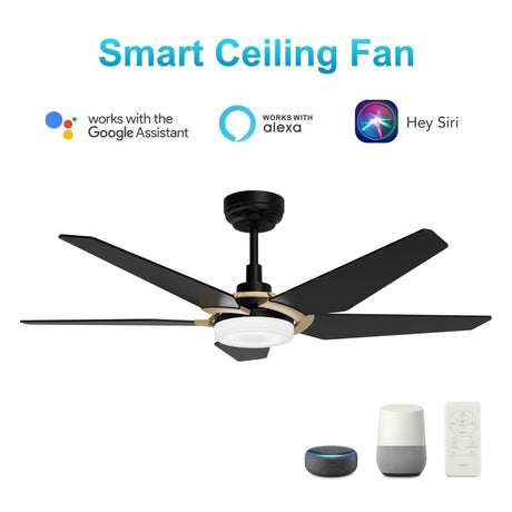 KAJ 52 inch 5 - Blade Smart Ceiling Fan with LED Light & Remote - LEDMyPlace