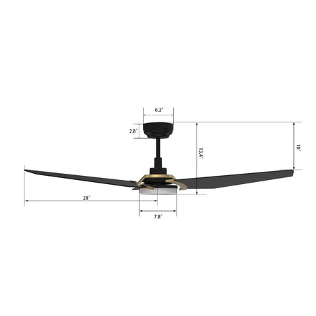 KAJ 56 inch 3 - Blade Smart Ceiling Fan with LED Light & Remote - LEDMyPlace
