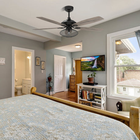 Karson 52 Inch 5 - Blade Best Ceiling Fan With Light & Remote - Black/Wood (Reversible Blades) - LEDMyPlace