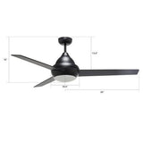 KENDRICK 52 inch 3 - Blade Best Ceiling Fan with LED Light Kit & Remote Control - Black/Black - LEDMyPlace