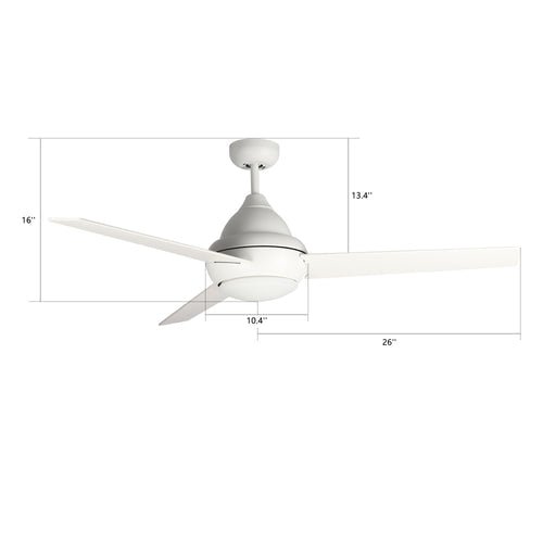 KENDRICK 52 inch 3 - Blade Best Ceiling Fan with LED Light Kit & Remote Control - White/White - LEDMyPlace