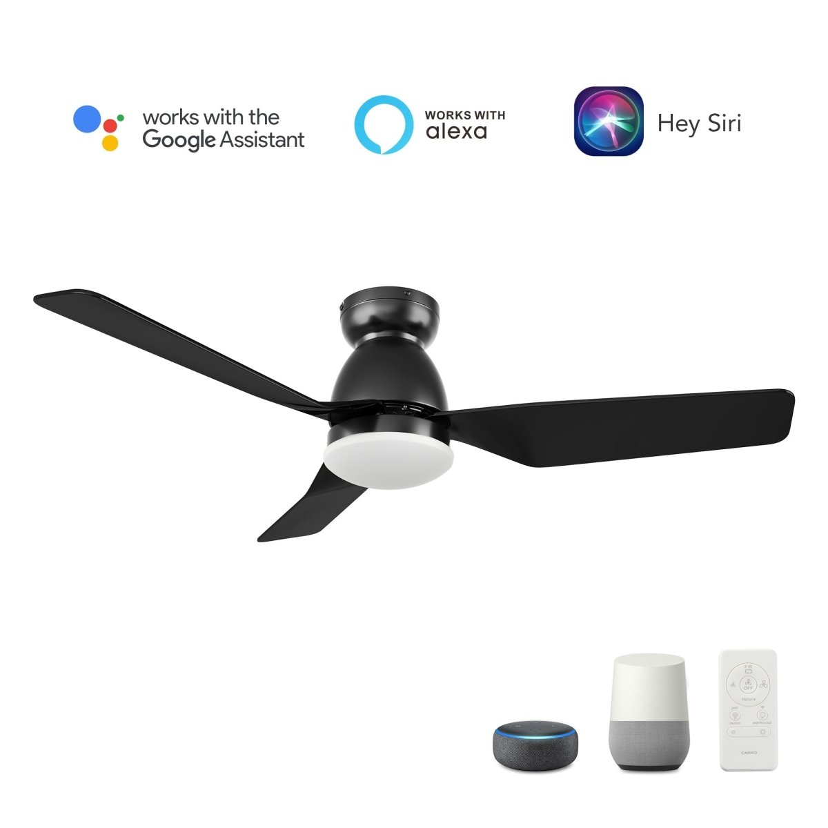 KENSEE 44 inch 3 - Blade Flush Mount Smart Ceiling Fan with LED Light & Remote - LEDMyPlace