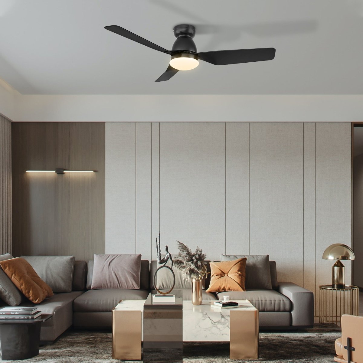 KENSEE 44 inch 3 - Blade Flush Mount Smart Ceiling Fan with LED Light & Remote - LEDMyPlace