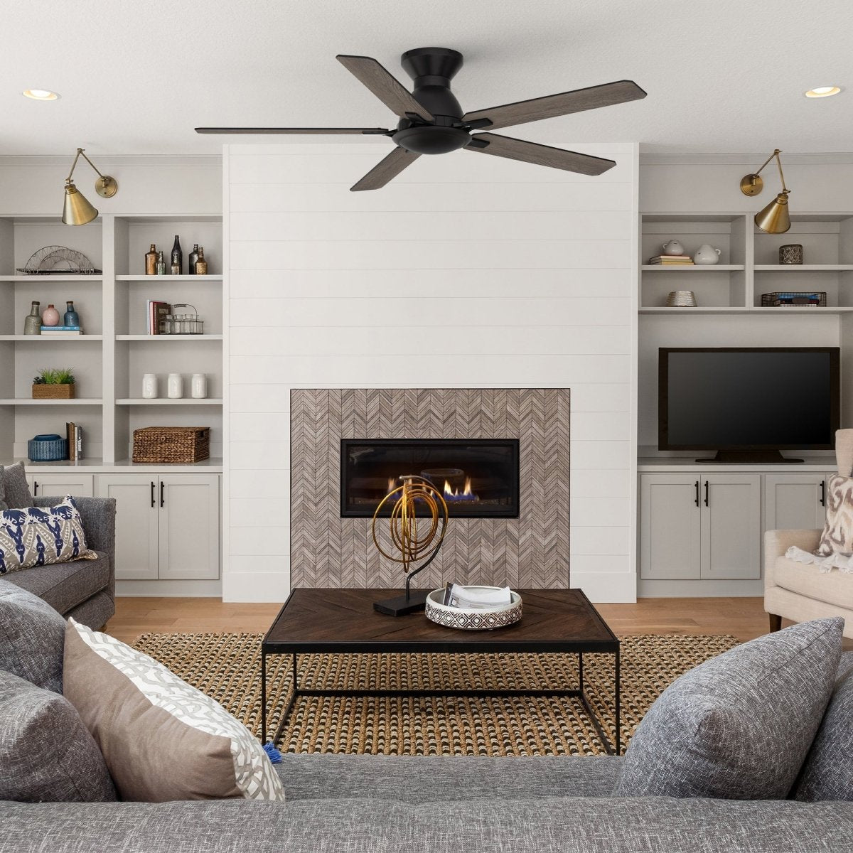 Kipton 52 inch 5 - Blade Ceiling Fan with Remote Control - Black/wooden/Walnut - LEDMyPlace