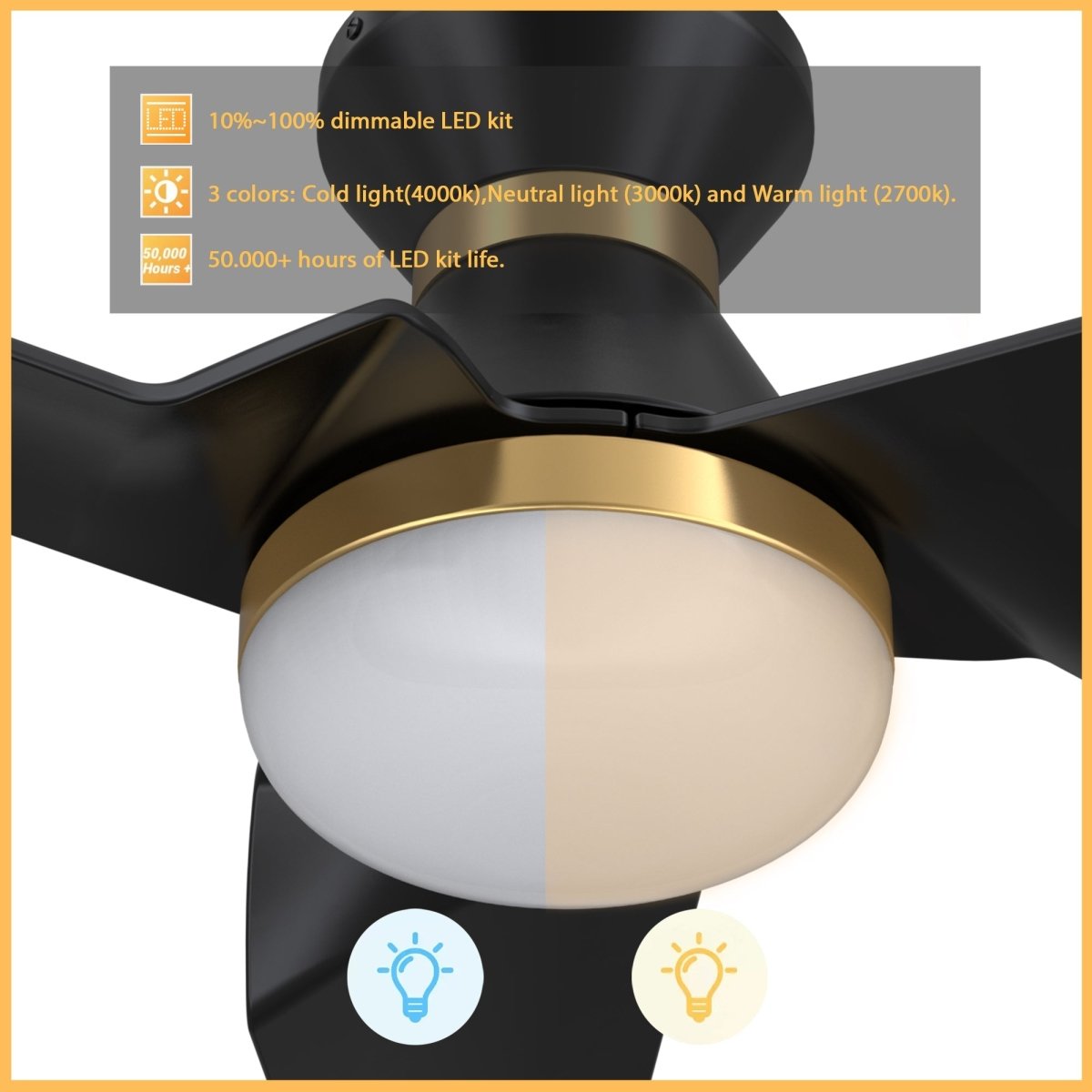 KREIS 52 inch Flush Mount 3 - Blade Smart Ceiling Fan with Remote & LED Light - LEDMyPlace