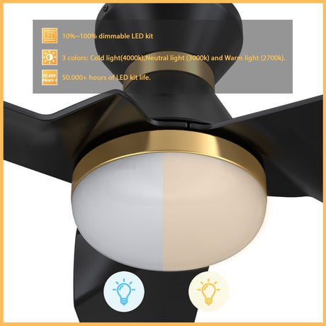 KREIS 52 inch Flush Mount 3 - Blade Smart Ceiling Fan with Remote & LED Light - LEDMyPlace