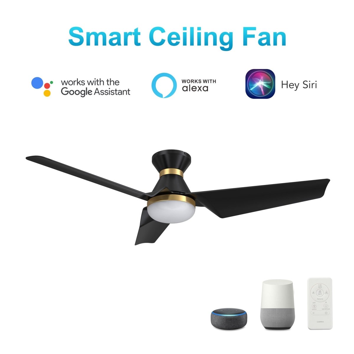 KREIS 52 inch Flush Mount 3 - Blade Smart Ceiling Fan with Remote & LED Light - LEDMyPlace