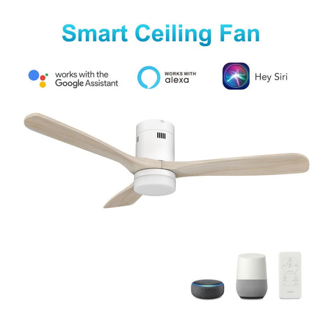 LABELLE 52 inch 3 - Blade Flush Mount Smart Ceiling Fan with LED Light & Remote - LEDMyPlace