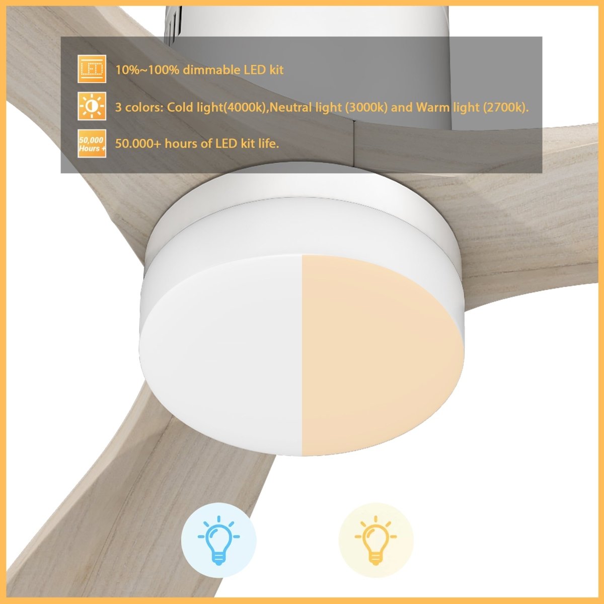 LABELLE 52 inch 3 - Blade Flush Mount Smart Ceiling Fan with LED Light & Remote - LEDMyPlace