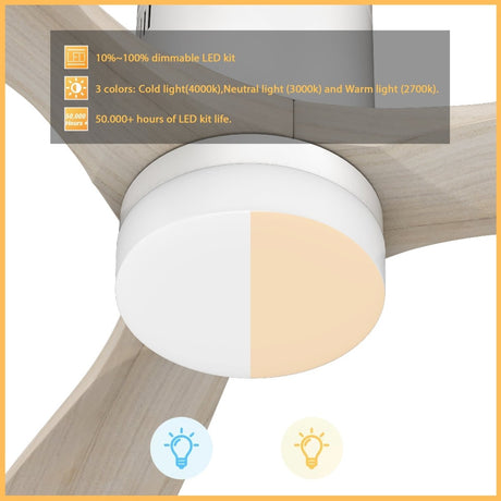 LABELLE 52 inch 3 - Blade Flush Mount Smart Ceiling Fan with LED Light & Remote - LEDMyPlace