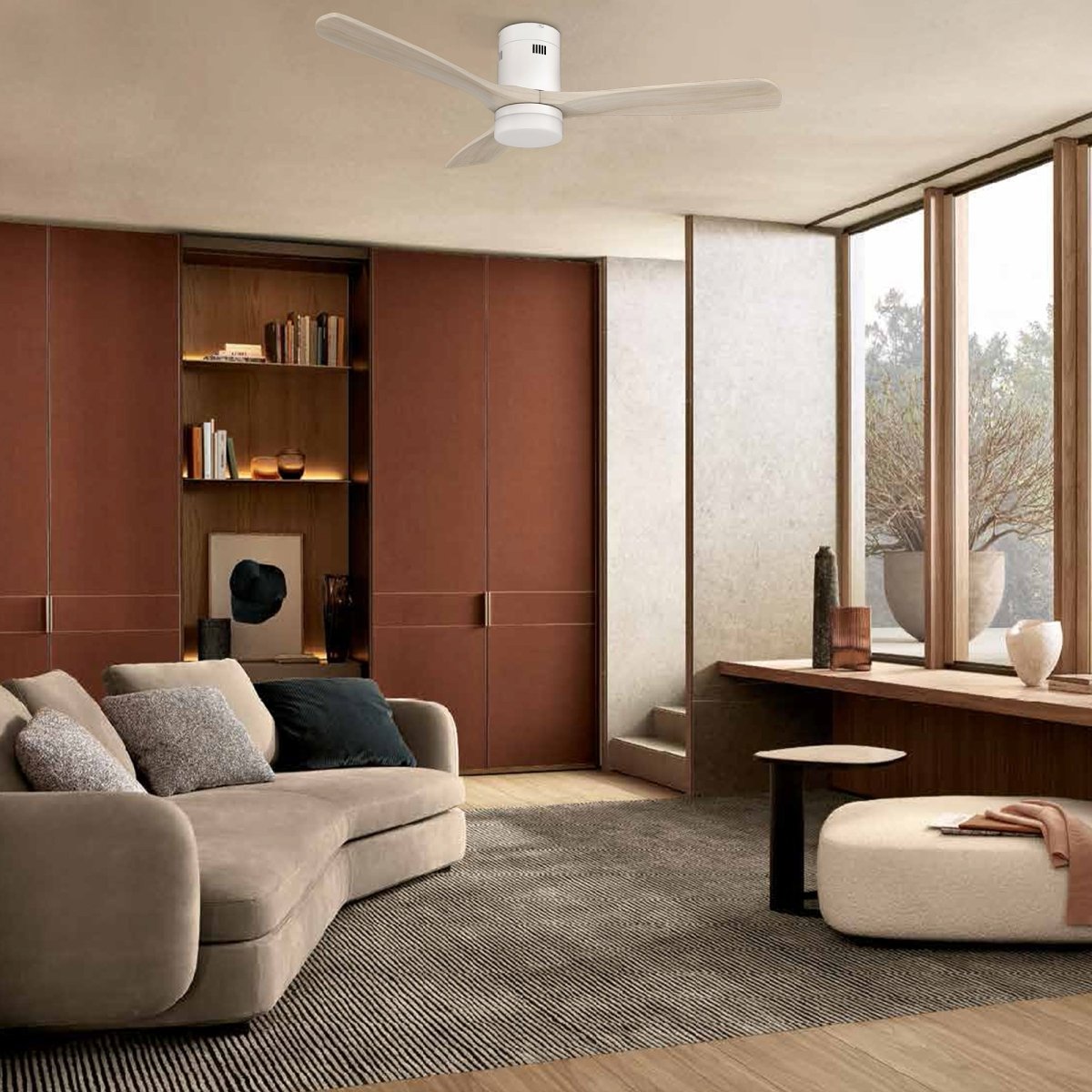 LABELLE 52 inch 3 - Blade Flush Mount Smart Ceiling Fan with LED Light & Remote - LEDMyPlace