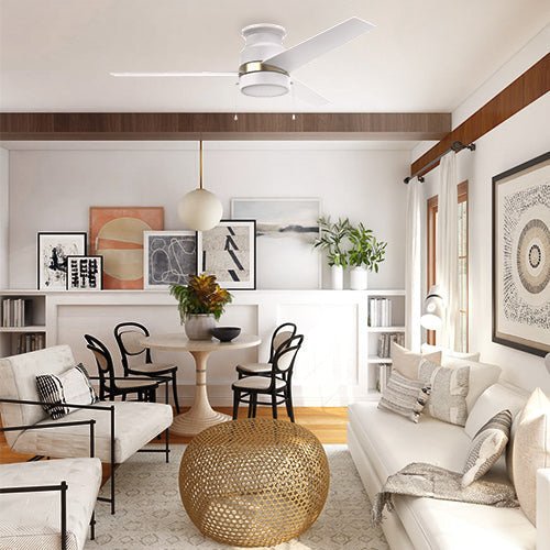 LAMONT 52 inch 3 - Blade Flash Mount Ceiling Fan with Pull Chain &LED Light - LEDMyPlace