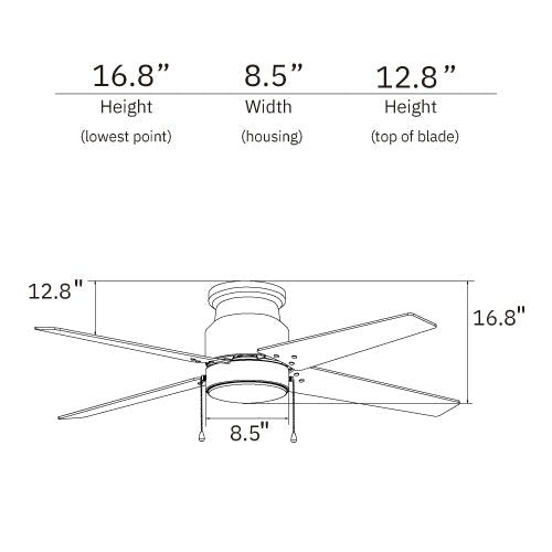 LAMONT 52 inch 4 - Blade Flush Mount Ceiling Fan with LED Light & Pull Chain - LEDMyPlace