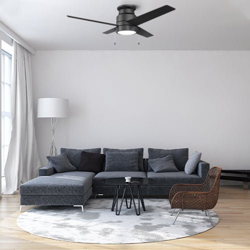 LAMONT 52 inch 4 - Blade Flush Mount Ceiling Fan with LED Light & Pull Chain - LEDMyPlace