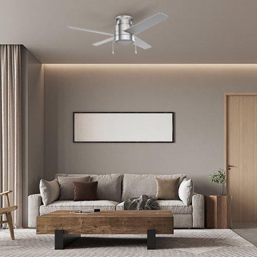 LAMONT 52 inch 4 - Blade Flush Mount Ceiling Fan with LED Light & Pull Chain - LEDMyPlace