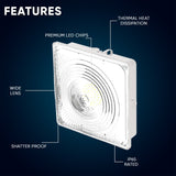 LED Canopy Light 75W 5000K Daylight 9750LM IP65 Waterproof 0-10V Dim 120-277VAC Surface or Pendant Mount, for Gas Stations Outdoor Area Light, White