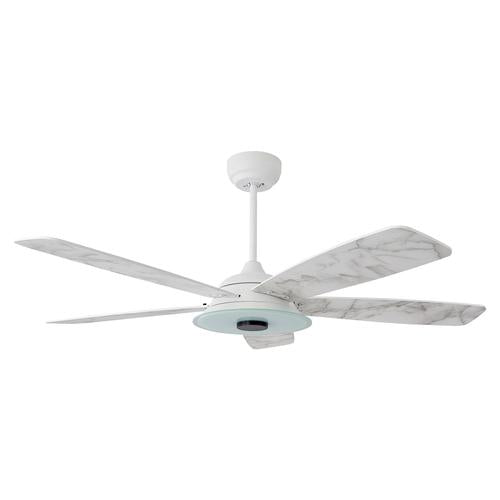 Striker White/White marble 5 Blade Smart Ceiling Fan with Dimmable LED Light Kit Works with Remote Control, Wi-Fi apps and Voice control via Google Assistant/Alexa/Siri