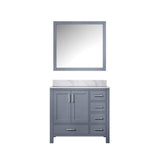 Jacques 36 in. W x 22 in. D Right Offset Dark Grey Bath Vanity, Carrara Marble Top, and 34 in. Mirror