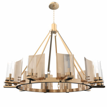 12-Light Ring Chandelier Ceiling Light in Brass Finish with Clear Glass, Diam 50